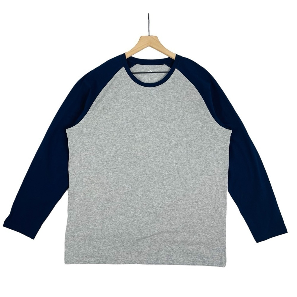 David Archy Raglan Ringer Tee Mens Large Gray Navy Long Sleeve Cotton T Shirt